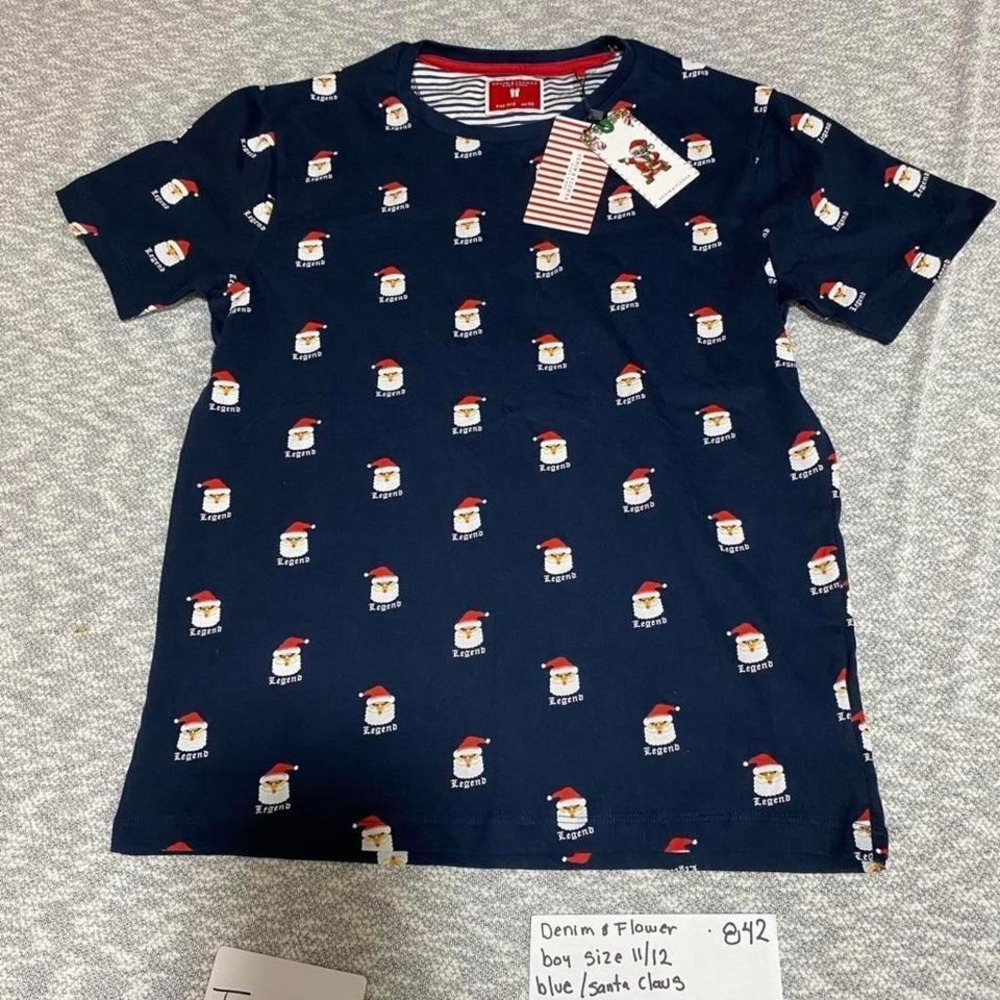 Denim & Flower Navy blue Christmas pyjama top design youth size 11/12. SKU842
